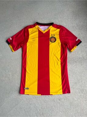 Umbro Yellow and Red Vertical Stripe Football Shirt